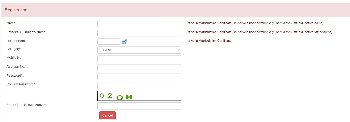 registration form